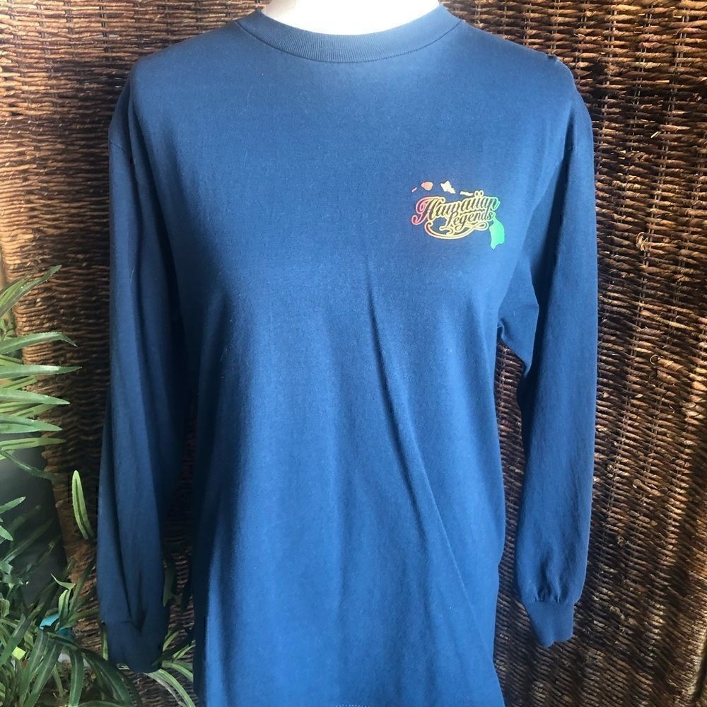 Hawaiian Legends Blue Long Sleeve Crewneck Shirt Size Medium